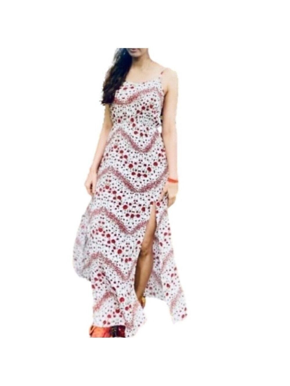 H&M White & Red Rose Floral Midi or Maxi Dress